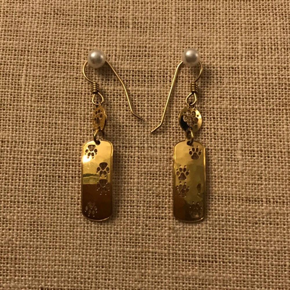 Gold Paw Print Dangle Earrings